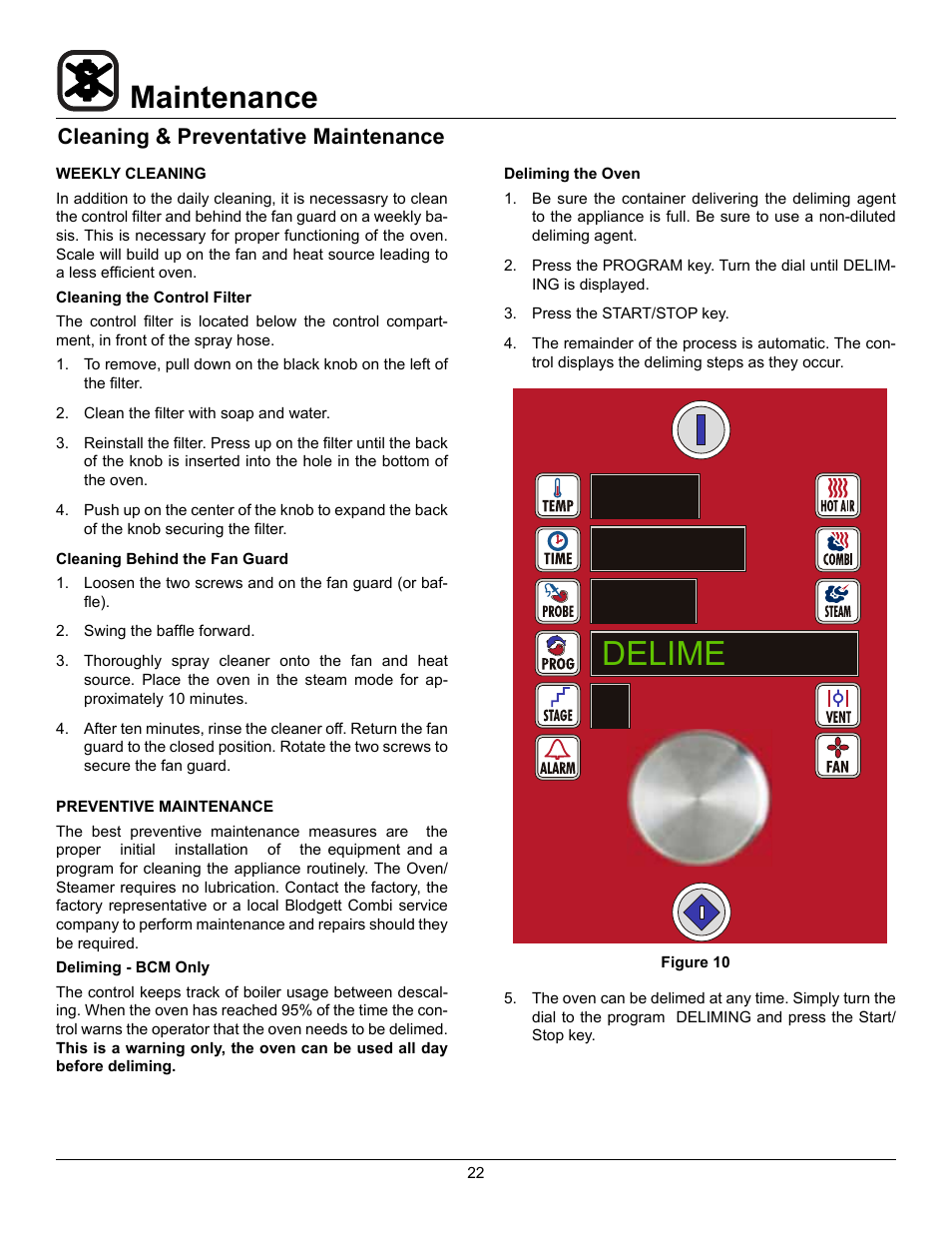 Delime, Maintenance, Cleaning & preventative maintenance | Blodgett BLCM User Manual | Page 24 / 24
