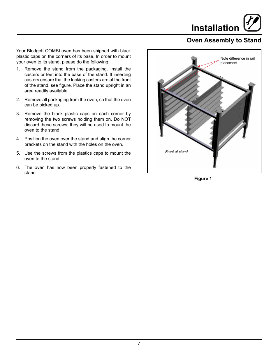 Installation, Oven assembly to stand | Blodgett BLCM User Manual | Page 9 / 24