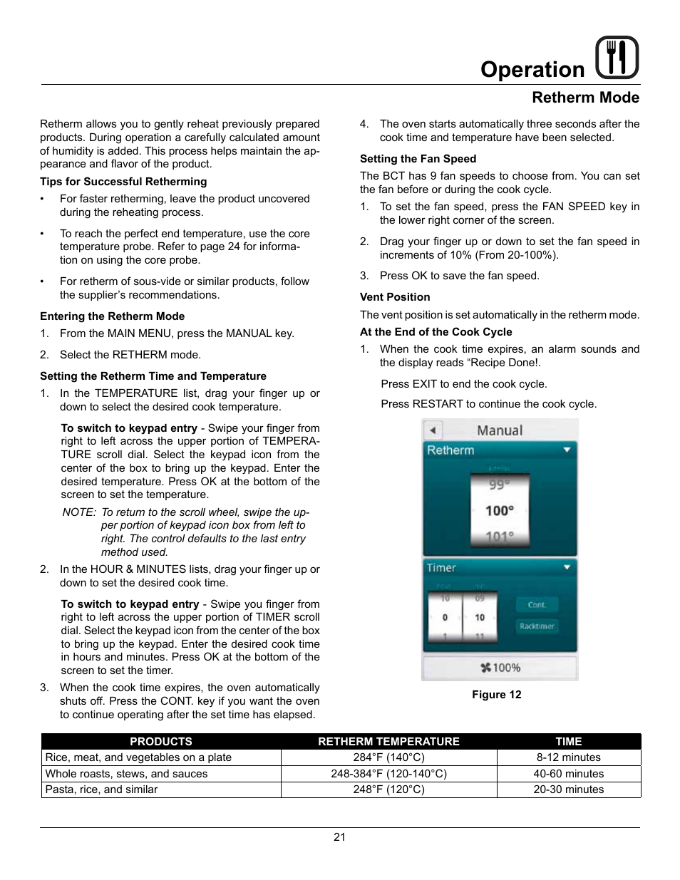 Operation, Retherm mode | Blodgett BLCT User Manual | Page 23 / 47