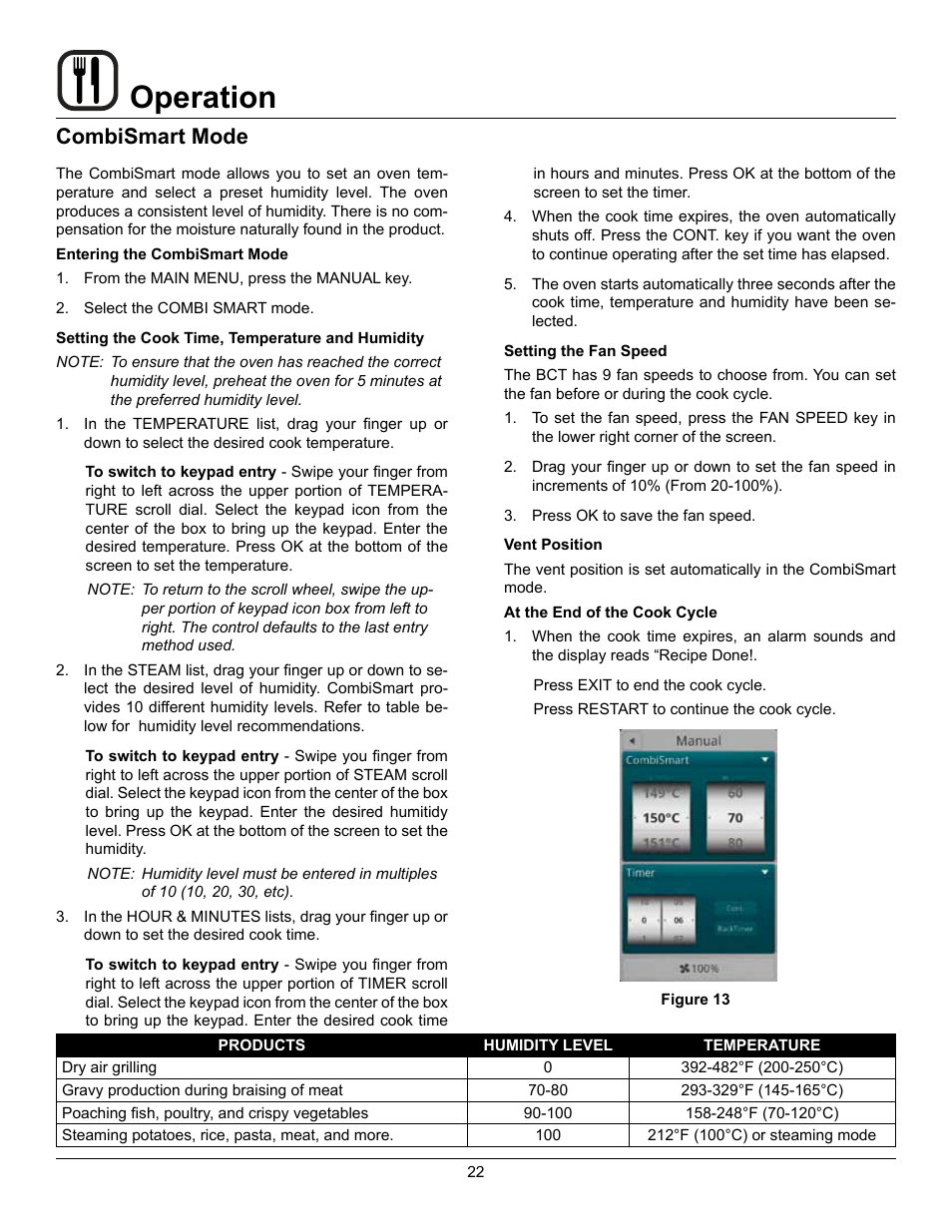 Operation, Combismart mode | Blodgett BLCT User Manual | Page 24 / 47