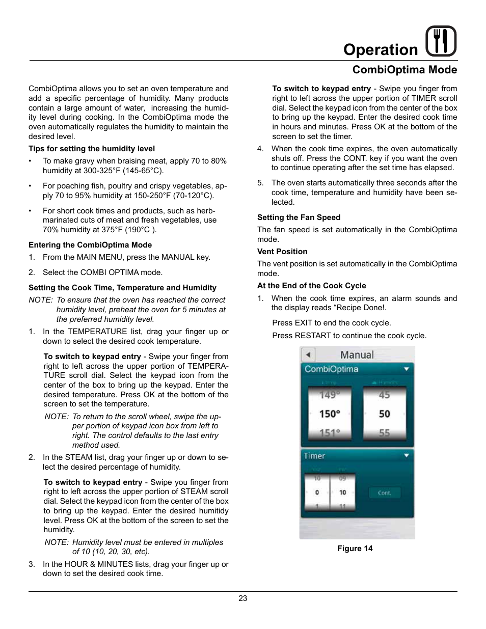 Operation, Combioptima mode | Blodgett BLCT User Manual | Page 25 / 47