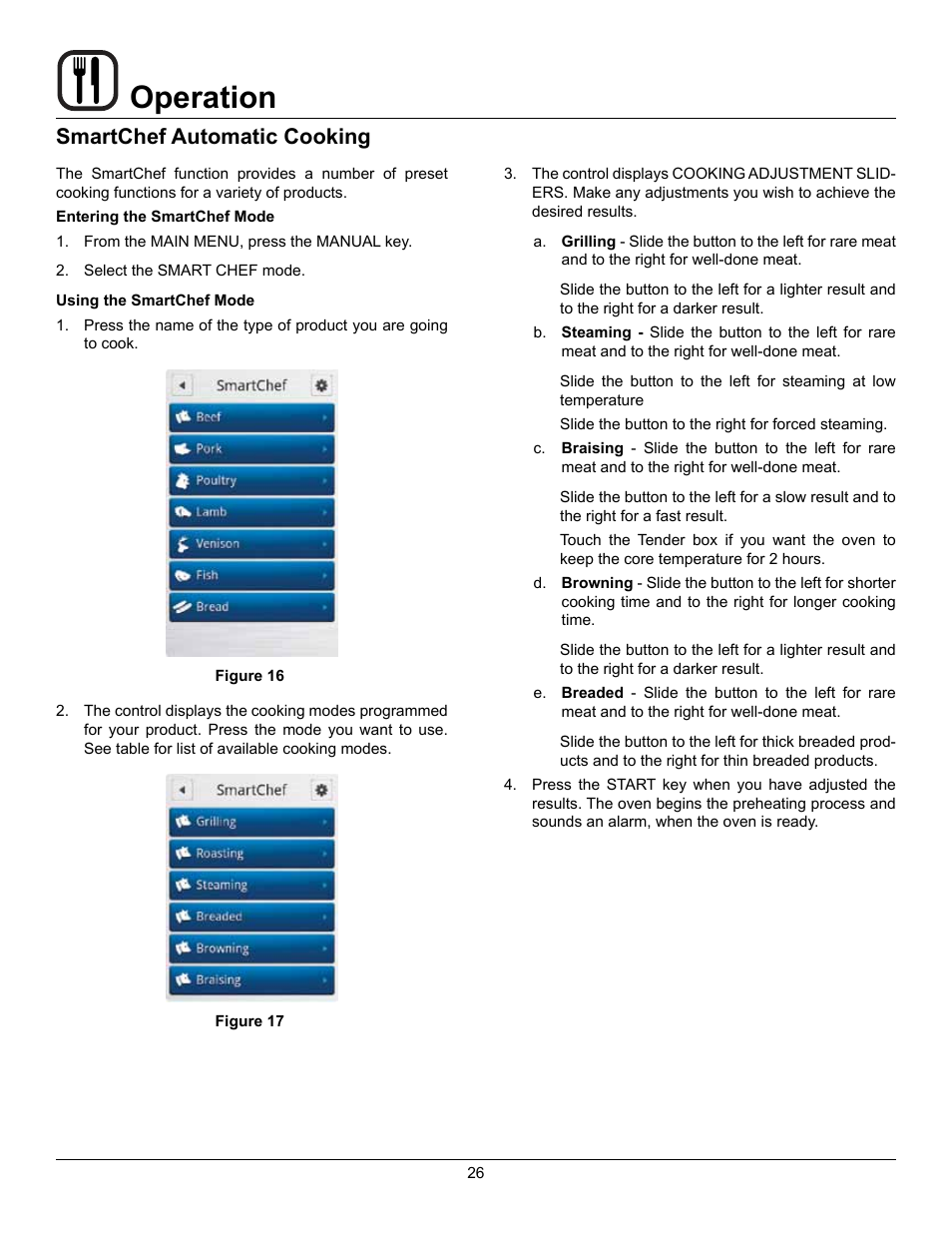 Operation, Smartchef automatic cooking | Blodgett BLCT User Manual | Page 28 / 47