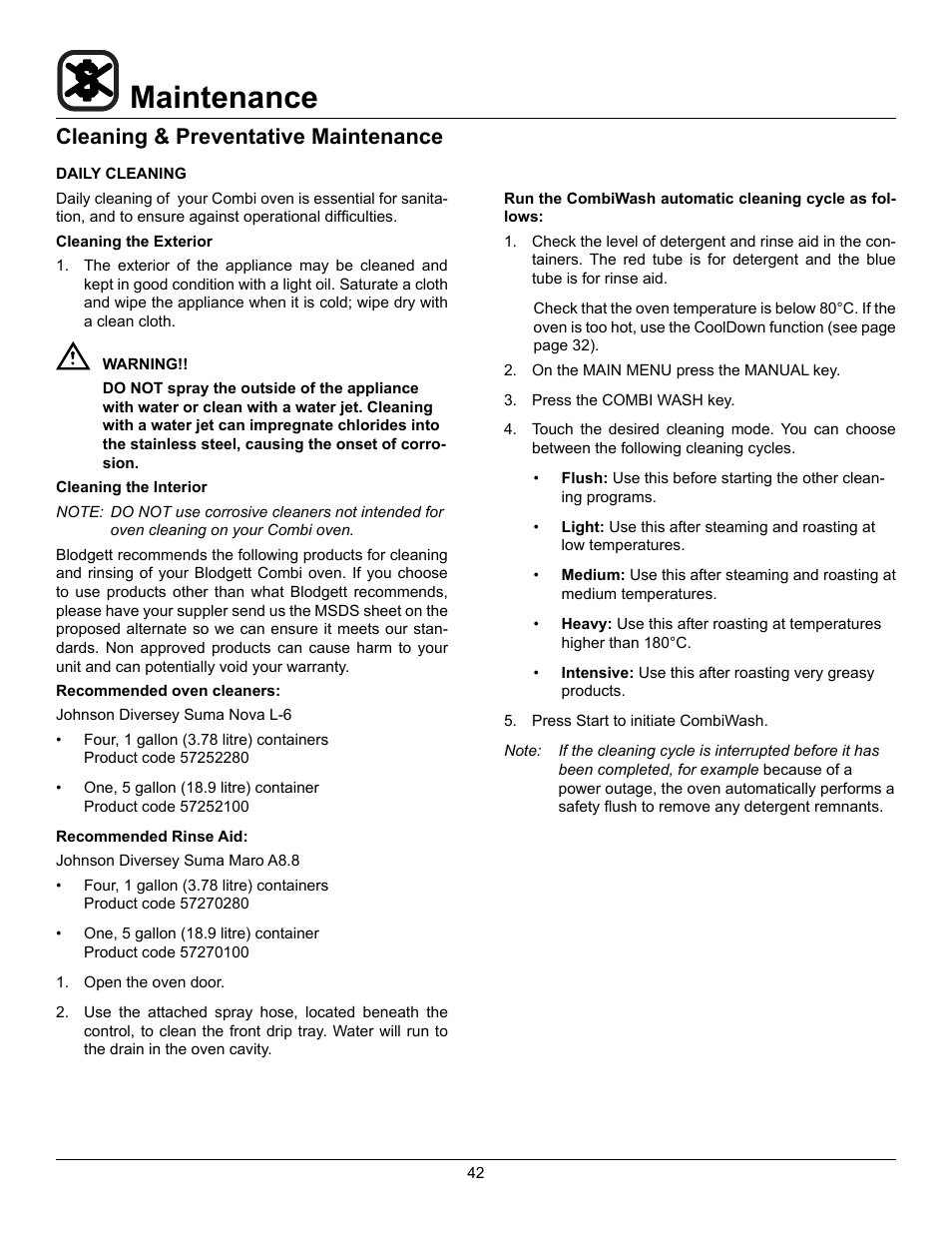 Maintenance, Cleaning & preventative maintenance | Blodgett BLCT User Manual | Page 44 / 47