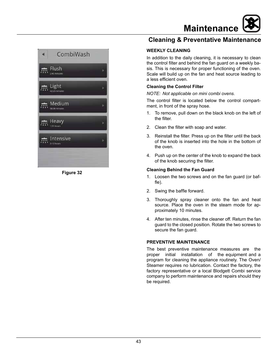 Maintenance, Cleaning & preventative maintenance | Blodgett BLCT User Manual | Page 45 / 47
