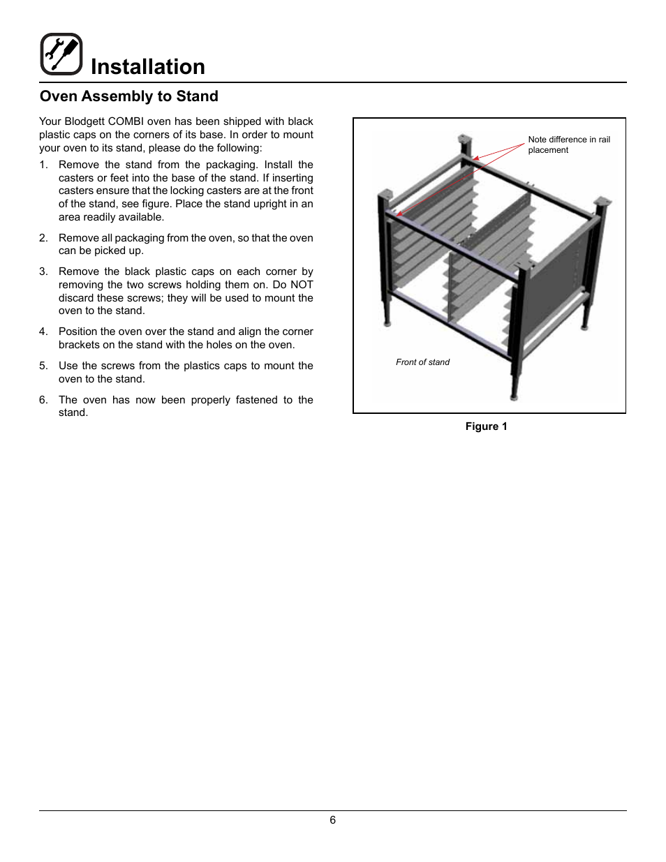 Installation, Oven assembly to stand | Blodgett BLCT User Manual | Page 8 / 47
