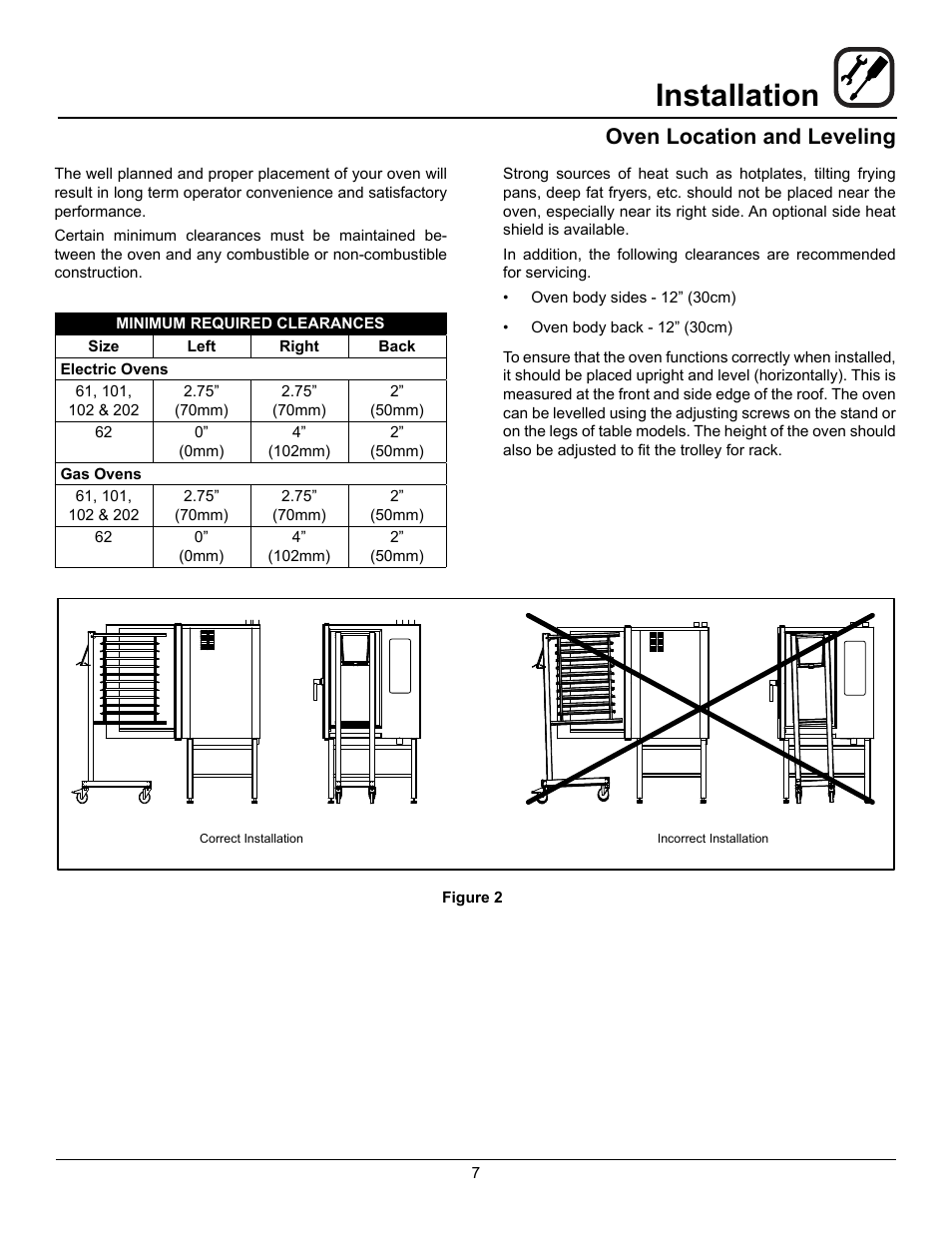 Installation, Oven location and leveling | Blodgett BLCT User Manual | Page 9 / 47