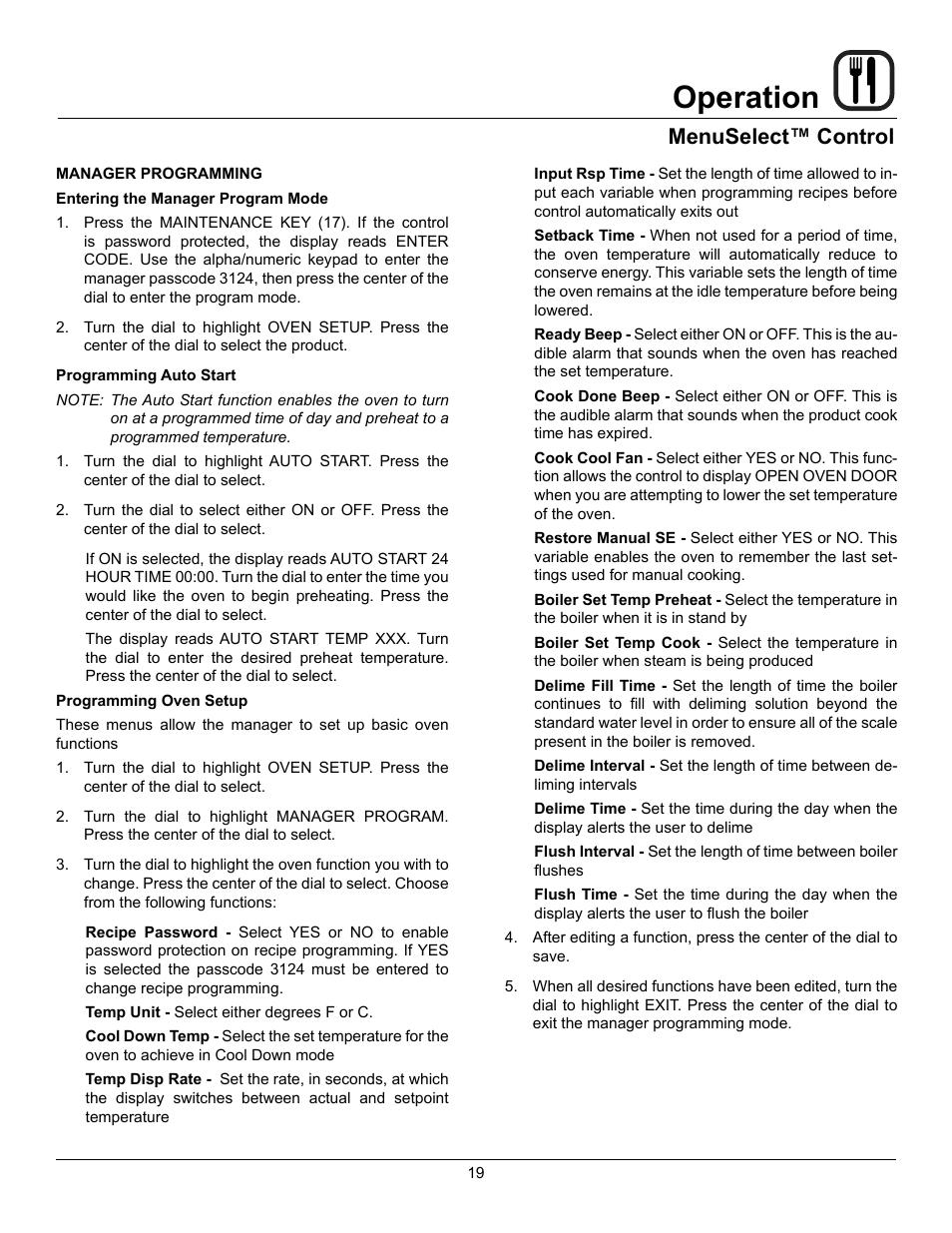 Operation, Menuselect™ control | Blodgett BC-20G User Manual | Page 23 / 30