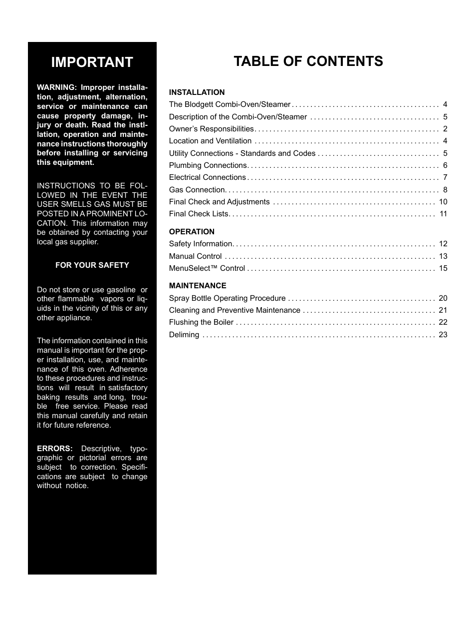 Blodgett BC-20G User Manual | Page 3 / 30