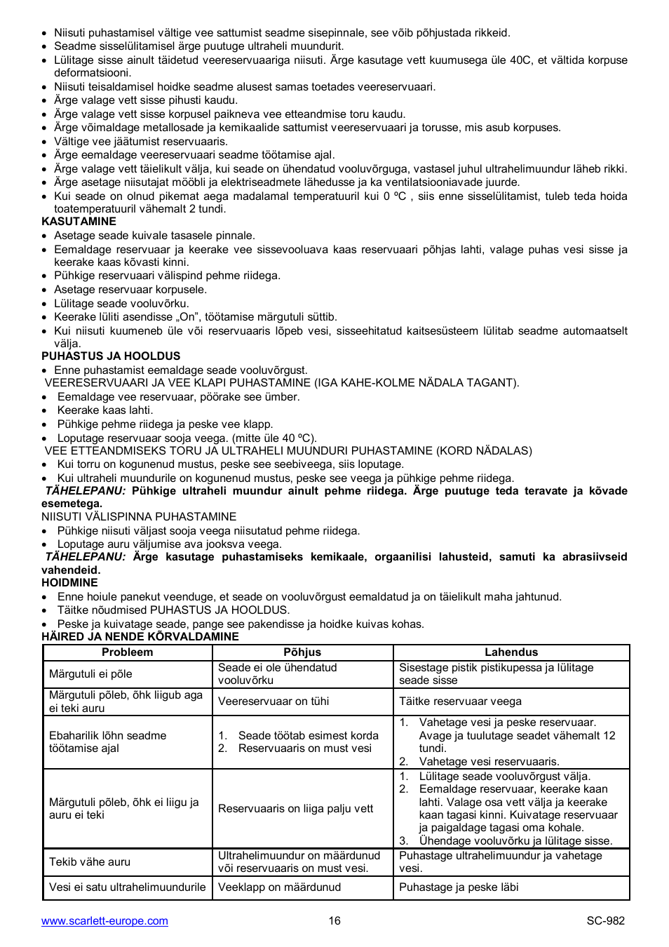 Scarlett SC-982 User Manual | Page 16 / 24