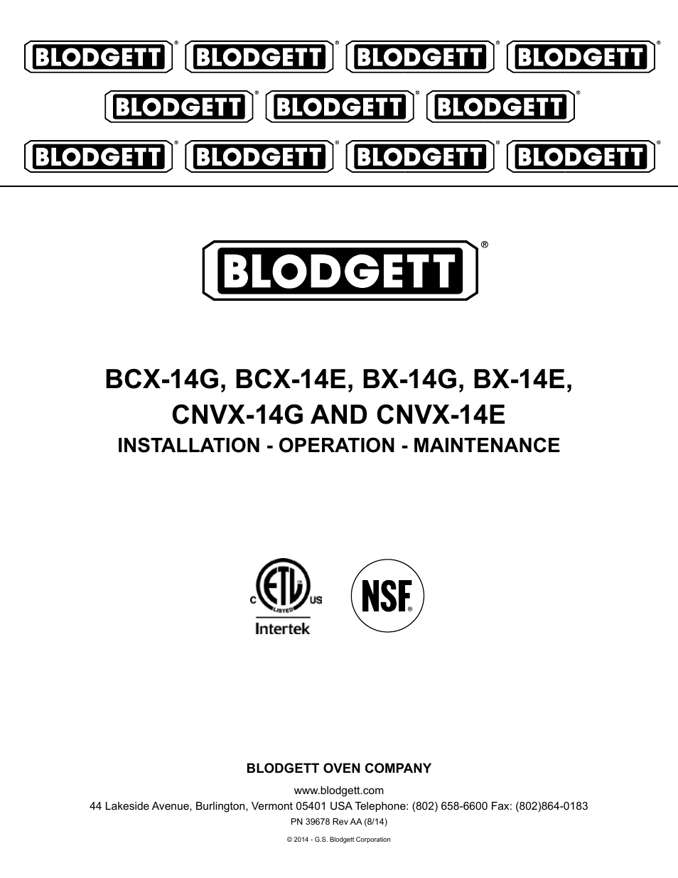 Blodgett CNVX-14E User Manual | 60 pages