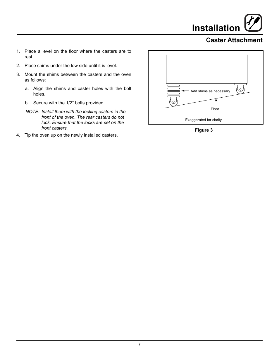 Installation, Caster attachment | Blodgett CNVX-14E User Manual | Page 11 / 60