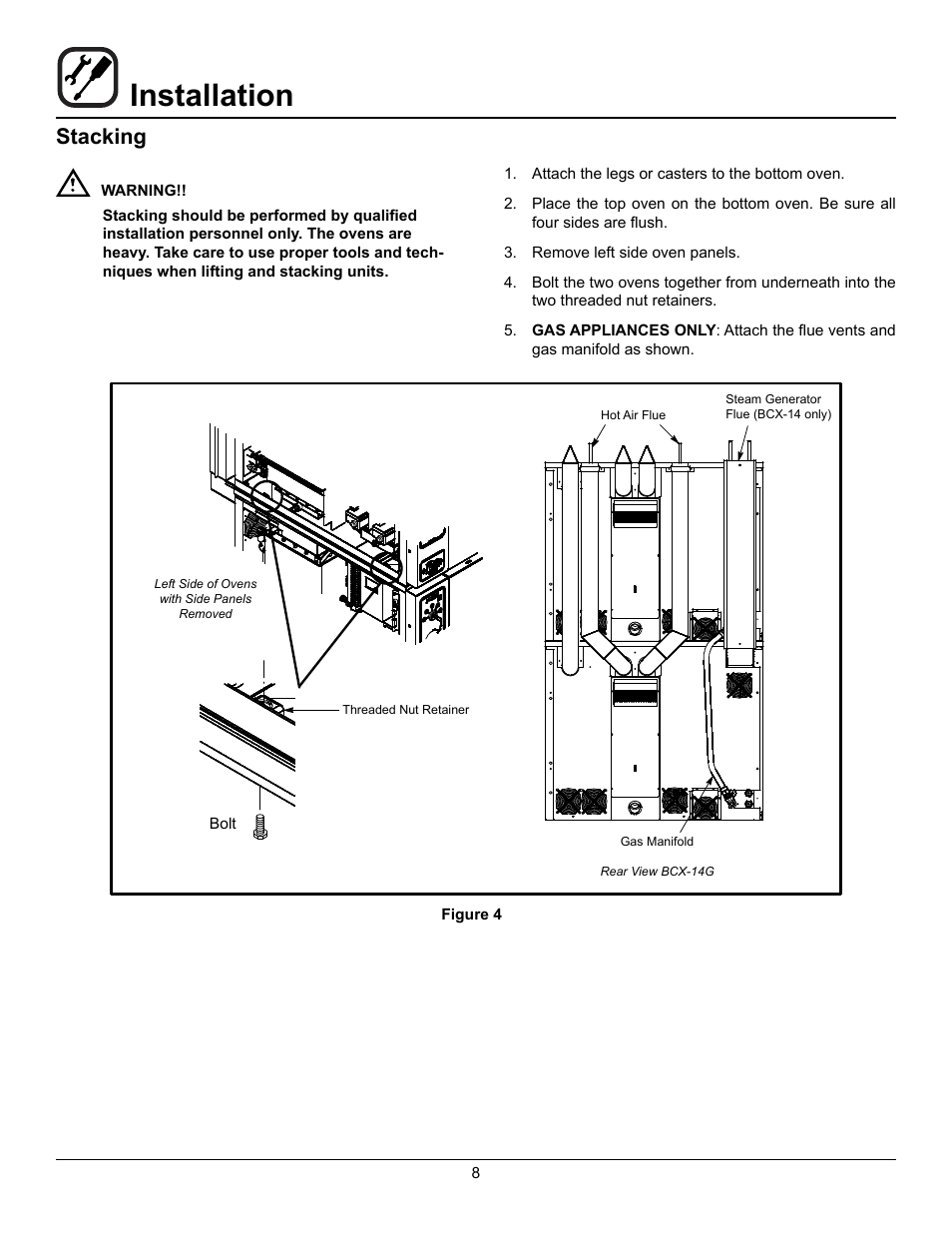 Installation, Stacking | Blodgett CNVX-14E User Manual | Page 12 / 60