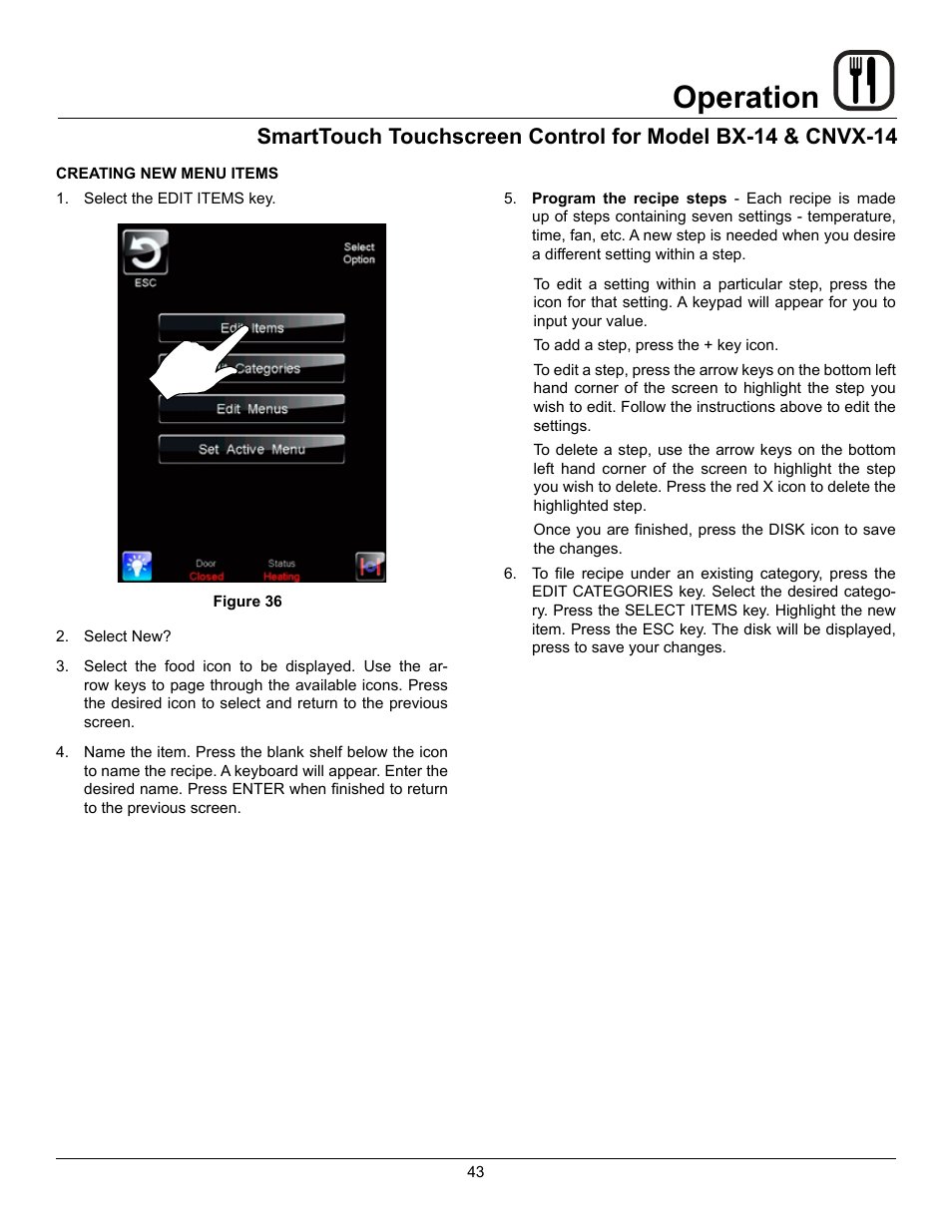 Operation | Blodgett CNVX-14E User Manual | Page 47 / 60