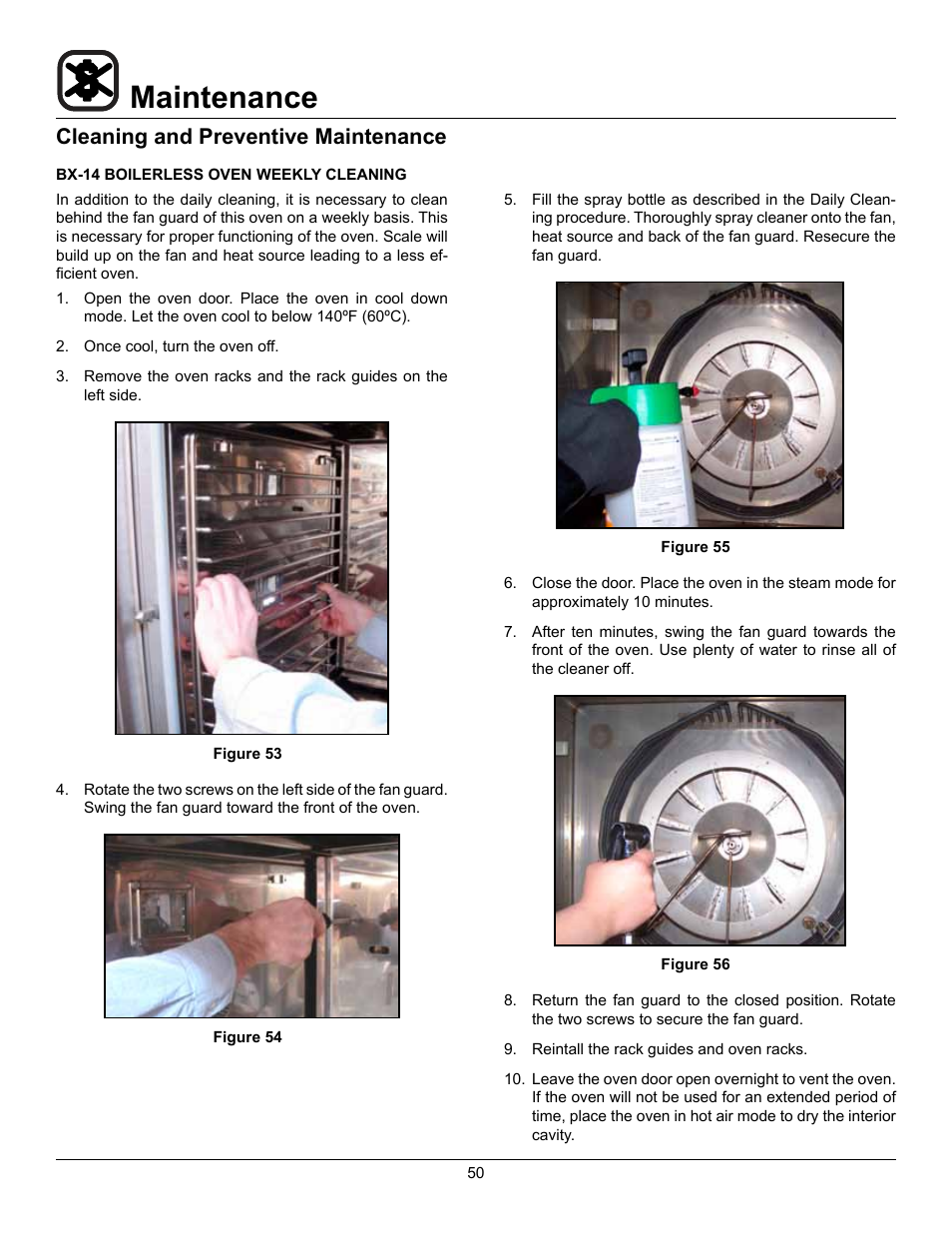 Maintenance, Cleaning and preventive maintenance | Blodgett CNVX-14E User Manual | Page 54 / 60