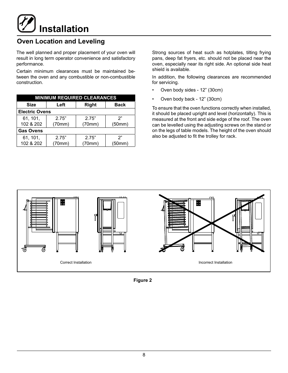Installation, Oven location and leveling | Blodgett BLCP User Manual | Page 10 / 52