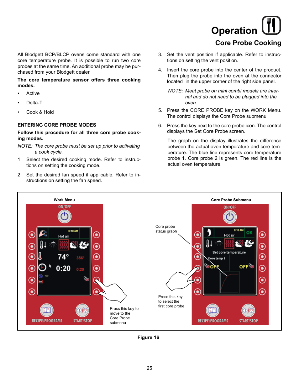 Operation, Core probe cooking | Blodgett BLCP User Manual | Page 27 / 52