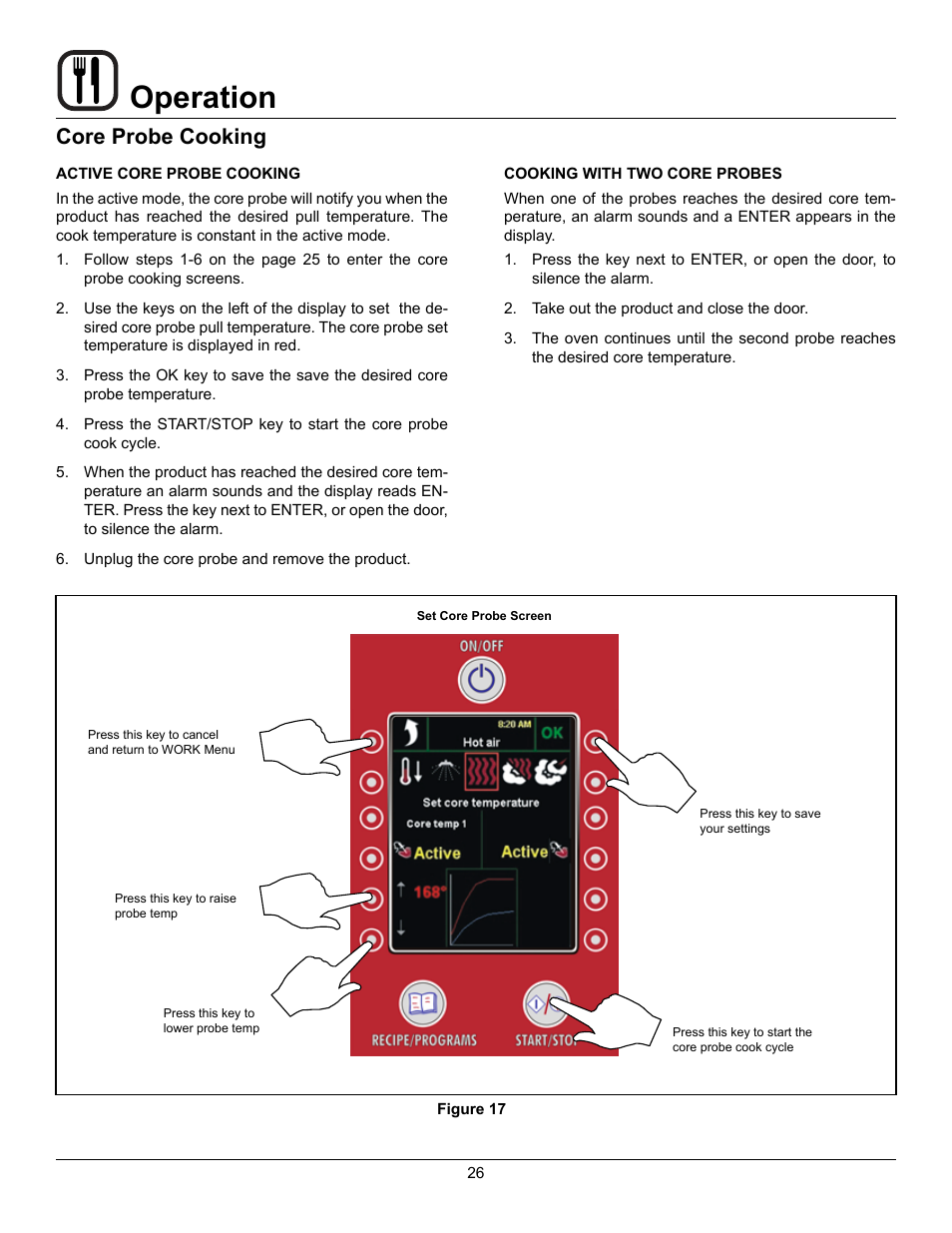Operation, Core probe cooking | Blodgett BLCP User Manual | Page 28 / 52