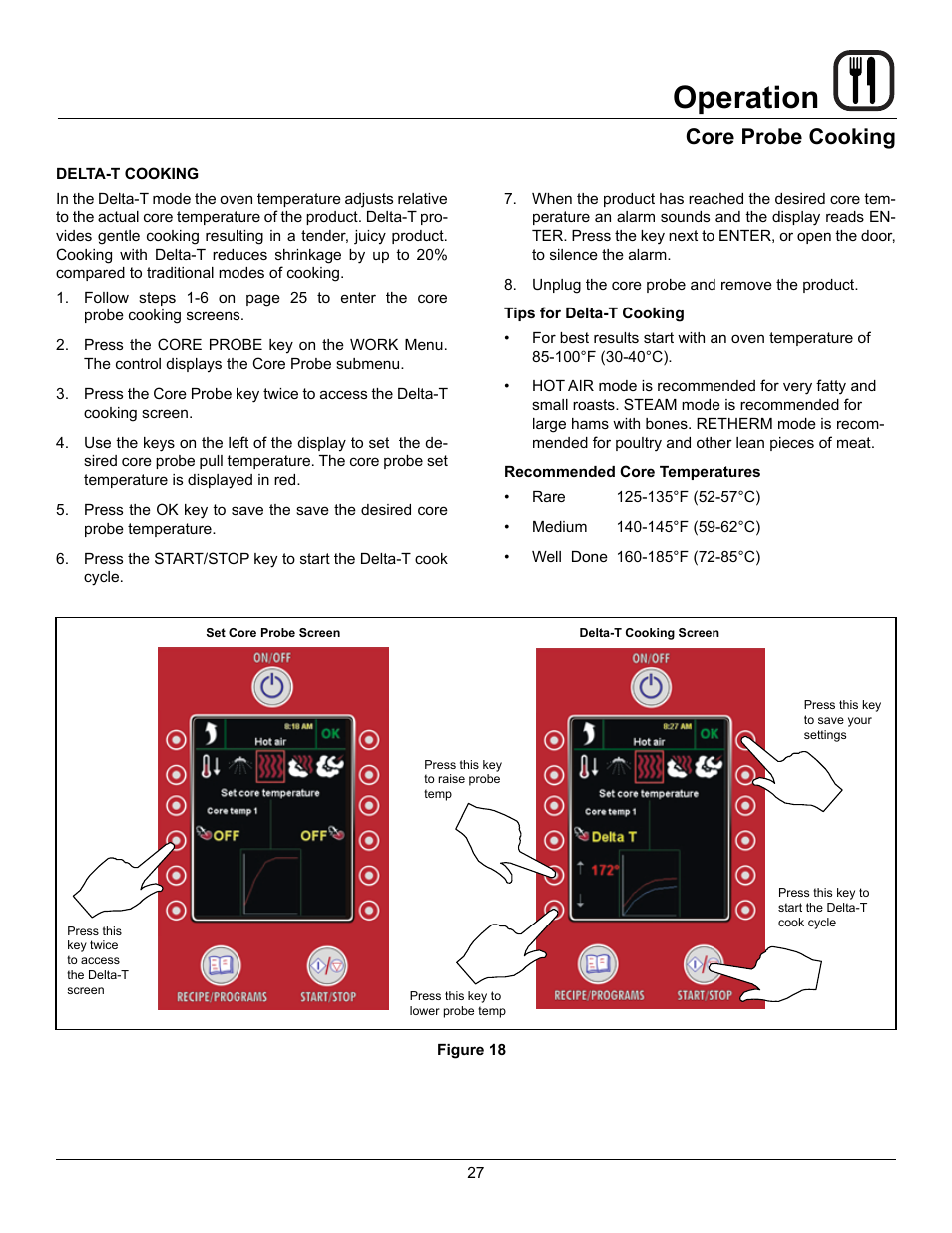 Operation, Core probe cooking | Blodgett BLCP User Manual | Page 29 / 52