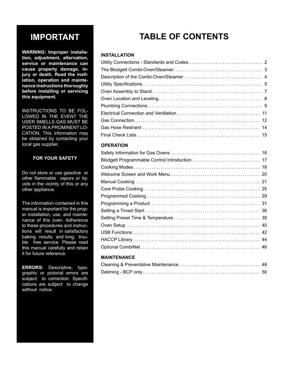 Blodgett BLCP User Manual | Page 3 / 52
