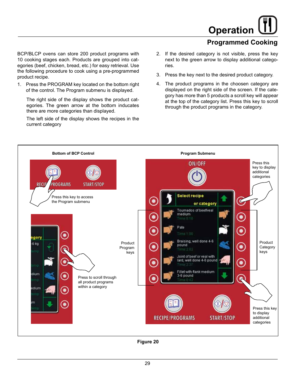 Operation, Programmed cooking | Blodgett BLCP User Manual | Page 31 / 52