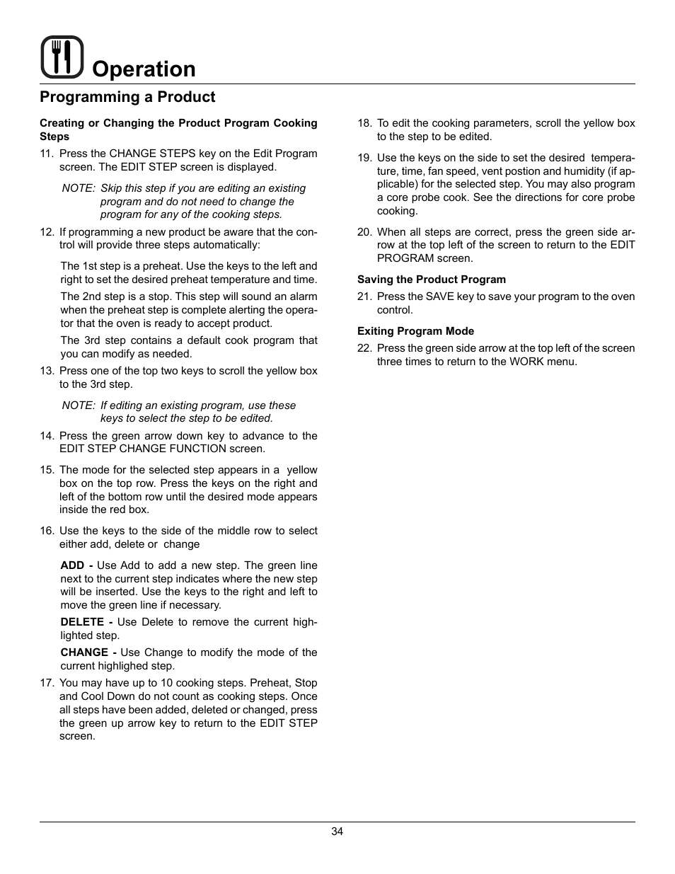 Operation, Programming a product | Blodgett BLCP User Manual | Page 36 / 52