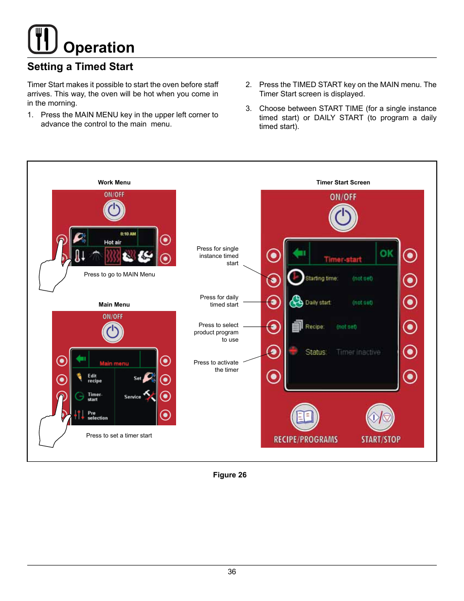 Operation, Setting a timed start | Blodgett BLCP User Manual | Page 38 / 52