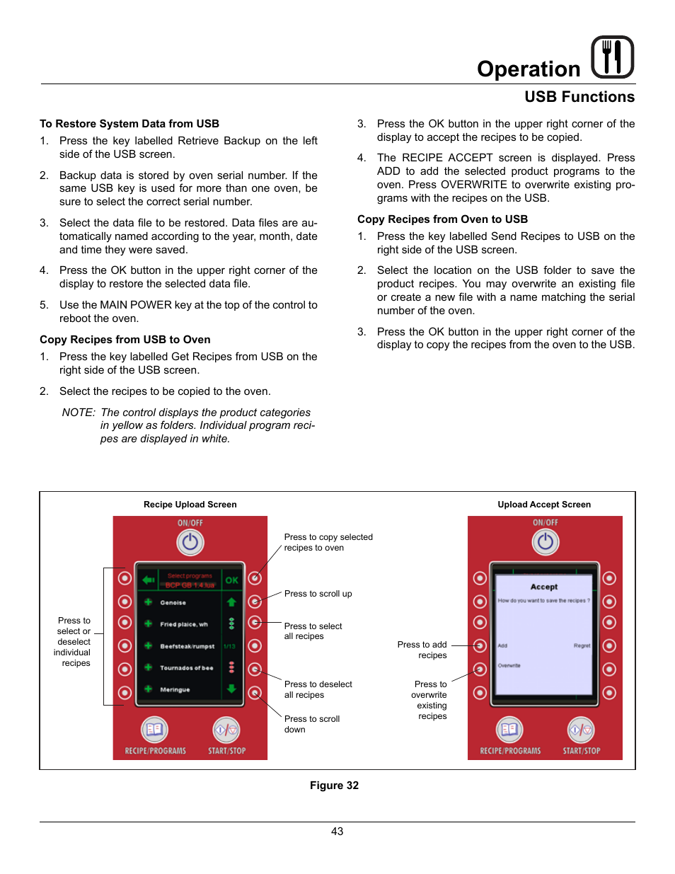Operation, Usb functions | Blodgett BLCP User Manual | Page 45 / 52