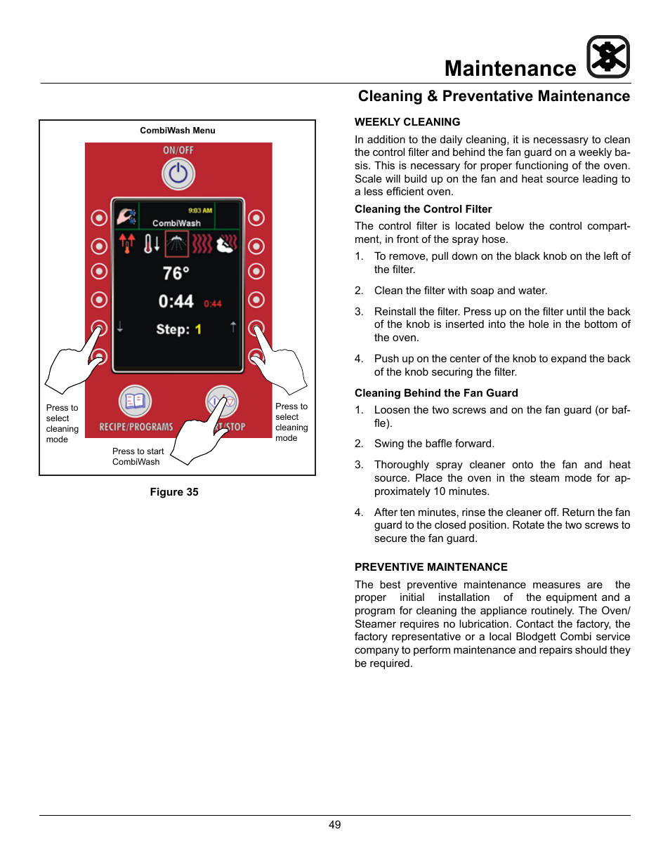 Maintenance, Cleaning & preventative maintenance | Blodgett BLCP User Manual | Page 51 / 52