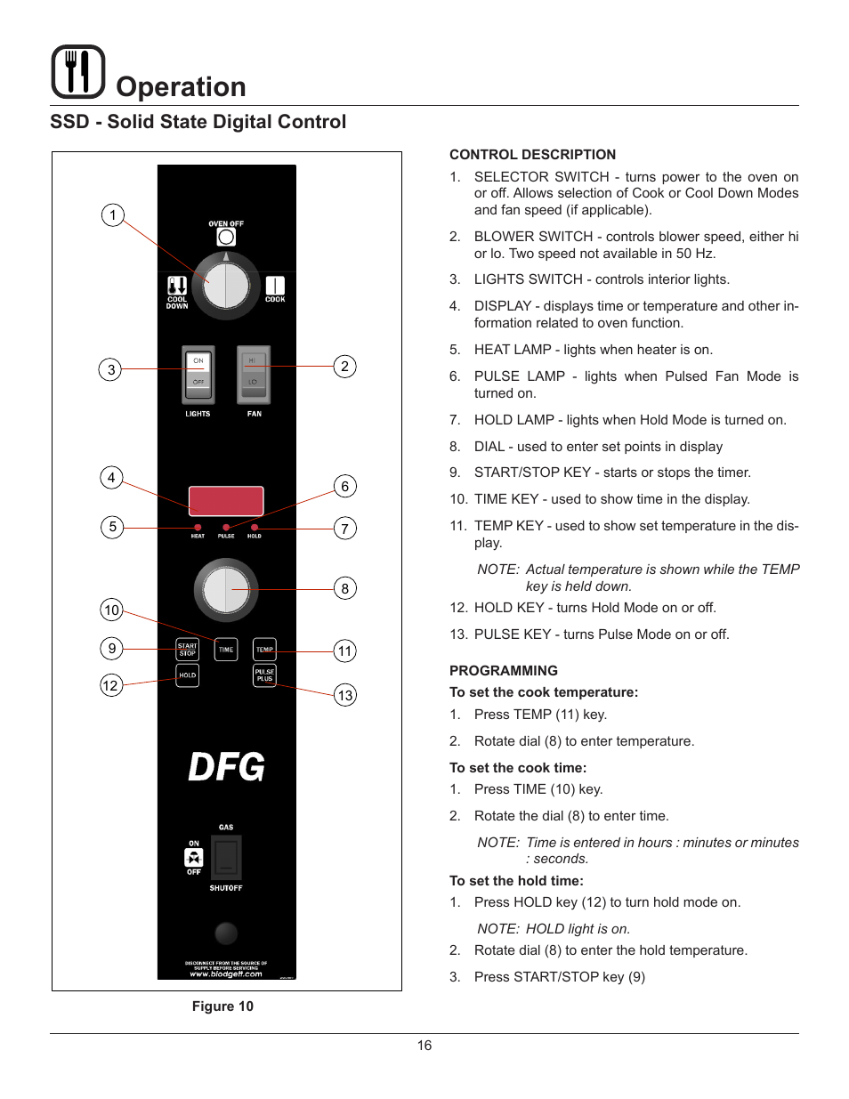 Operation, Ssd - solid state digital control | Blodgett DFG-200-ES User Manual | Page 18 / 26