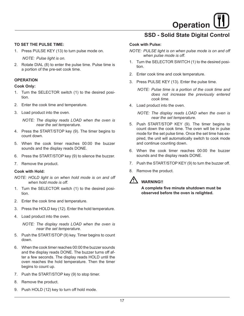 Operation, Ssd - solid state digital control | Blodgett DFG-200-ES User Manual | Page 19 / 26