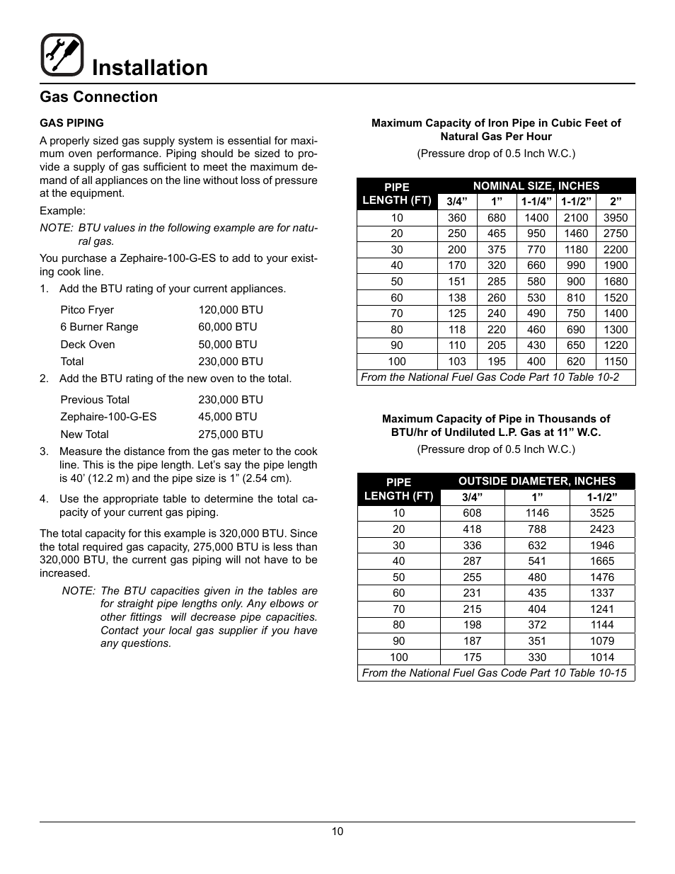 Installation, Gas connection | Blodgett Zephaire-200-G-E User Manual | Page 12 / 25