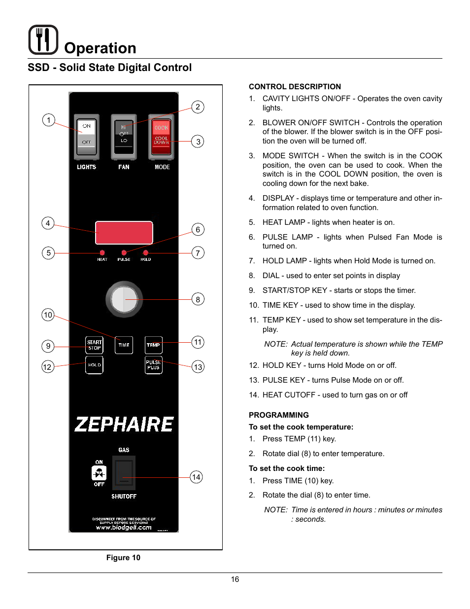 Operation, Ssd - solid state digital control | Blodgett Zephaire-200-G-E User Manual | Page 18 / 25
