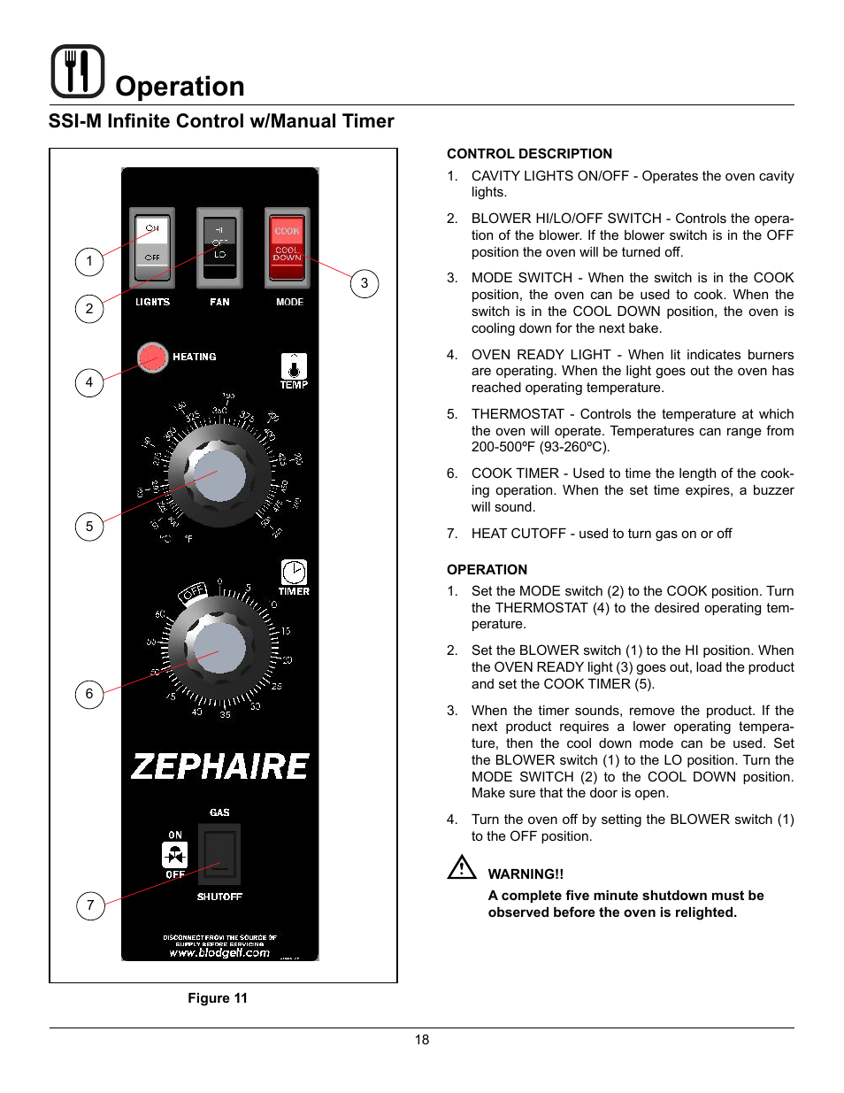 Operation, Ssi-m infinite control w/manual timer | Blodgett Zephaire-200-G-E User Manual | Page 20 / 25