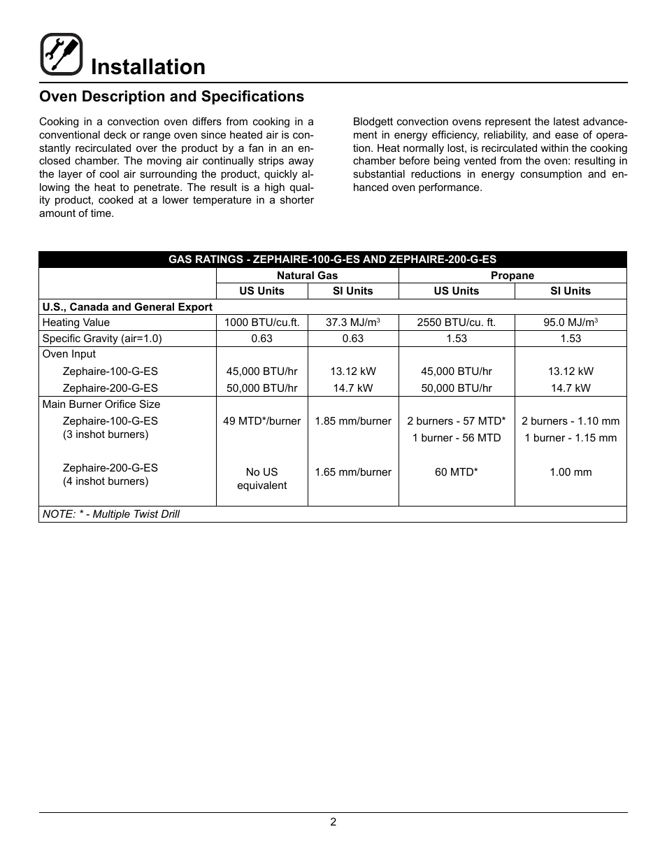 Installation, Oven description and specifications | Blodgett Zephaire-200-G-E User Manual | Page 4 / 25