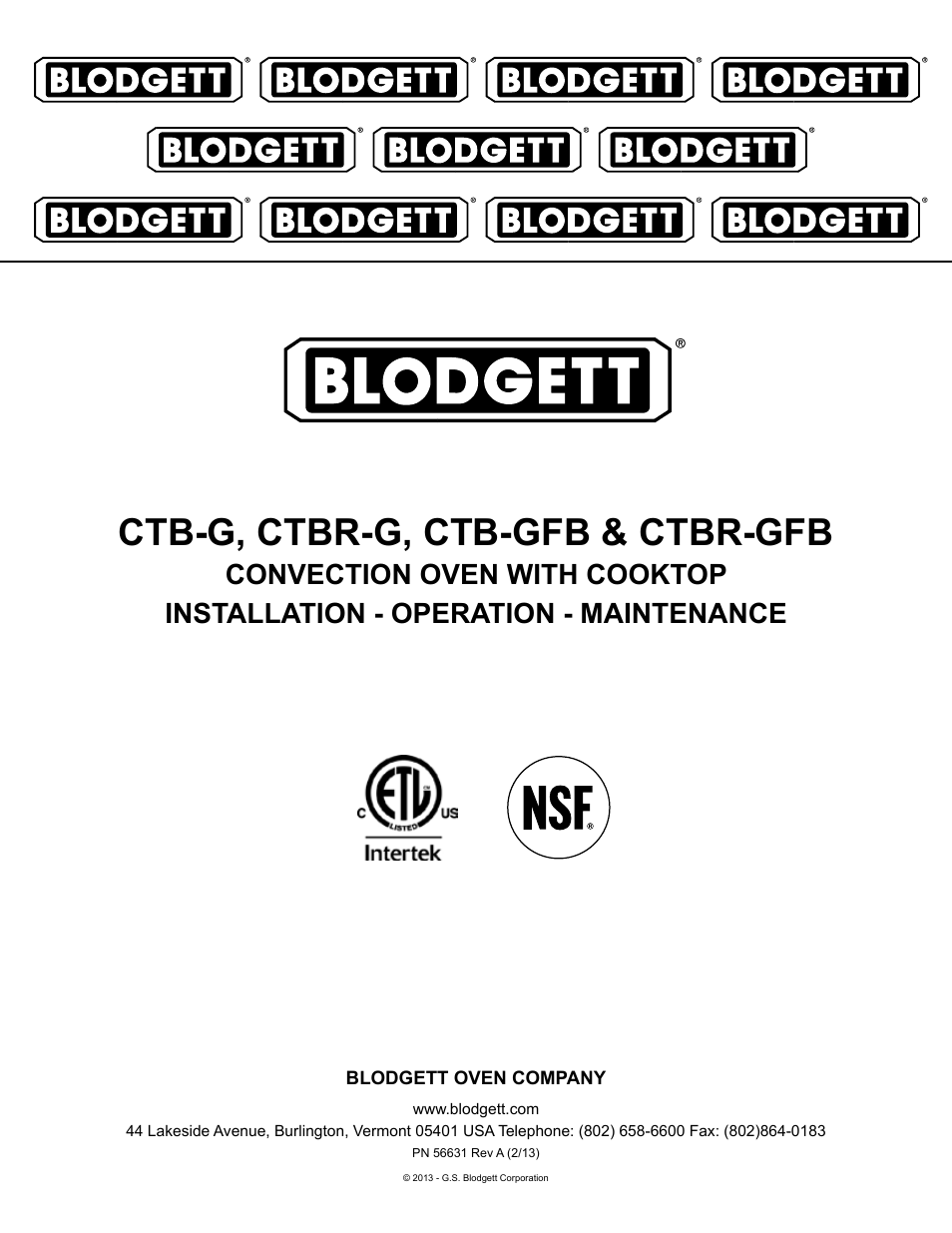 Blodgett CTBR-GFB User Manual | 16 pages