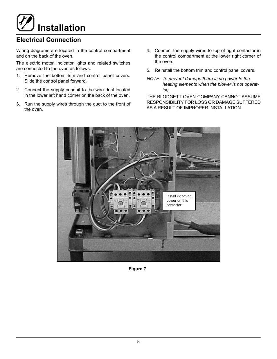 Installation, Electrical connection | Blodgett Mark V-100 XCEL User Manual | Page 10 / 49