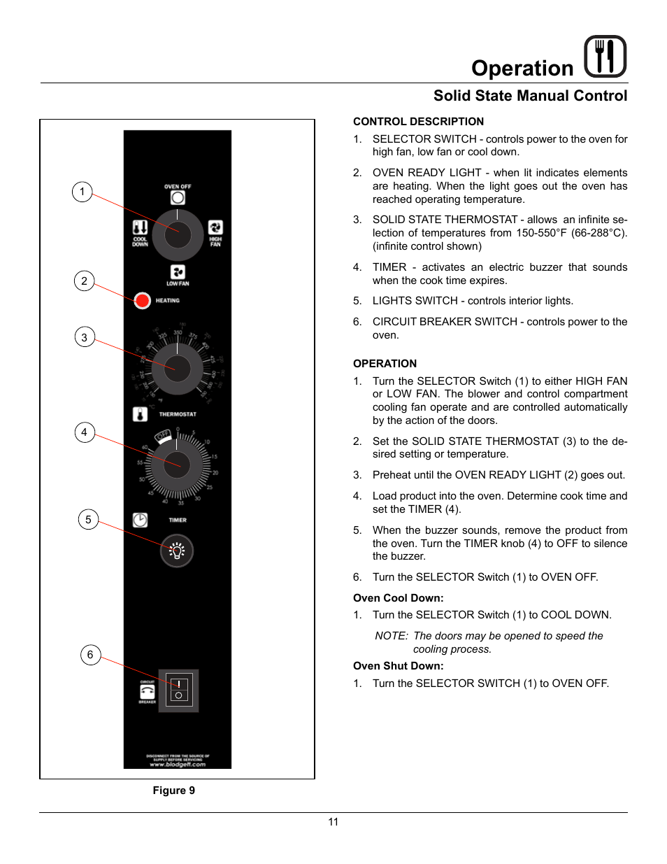 Operation, Solid state manual control | Blodgett Mark V-100 XCEL User Manual | Page 13 / 49