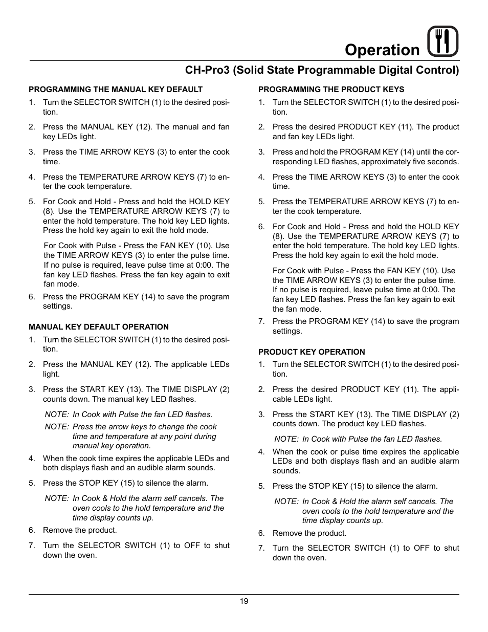 Operation, Ch-pro3 (solid state programmable digital control) | Blodgett Mark V-100 XCEL User Manual | Page 21 / 49