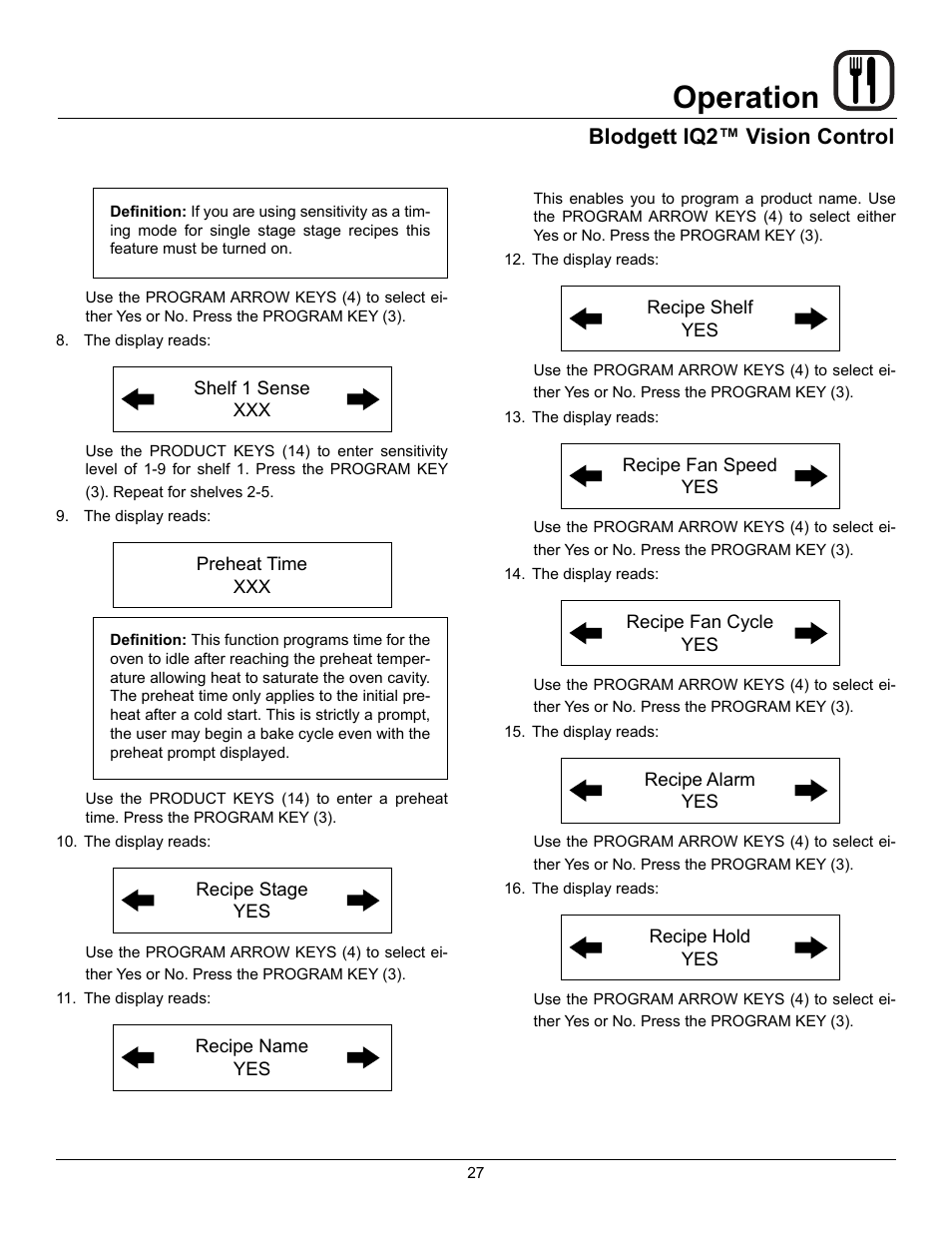 Operation, Blodgett iq2™ vision control | Blodgett Mark V-100 XCEL User Manual | Page 29 / 49