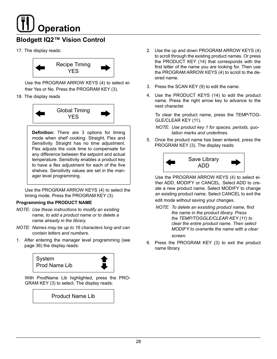 Operation, Blodgett iq2™ vision control | Blodgett Mark V-100 XCEL User Manual | Page 30 / 49