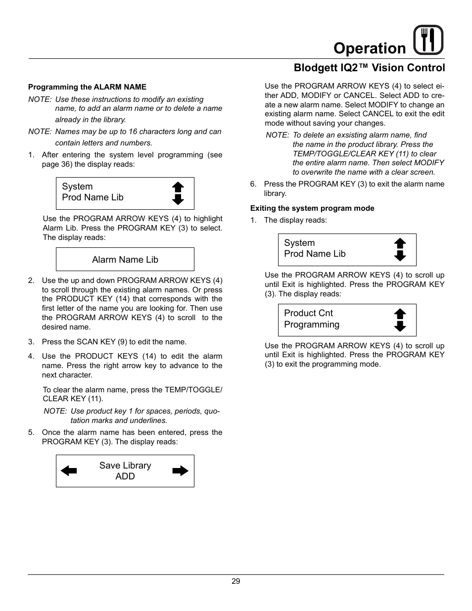 Operation, Blodgett iq2™ vision control | Blodgett Mark V-100 XCEL User Manual | Page 31 / 49