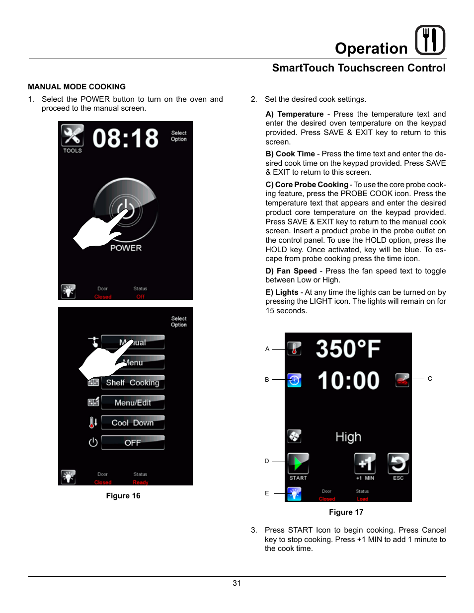 Operation, Smarttouch touchscreen control | Blodgett Mark V-100 XCEL User Manual | Page 33 / 49