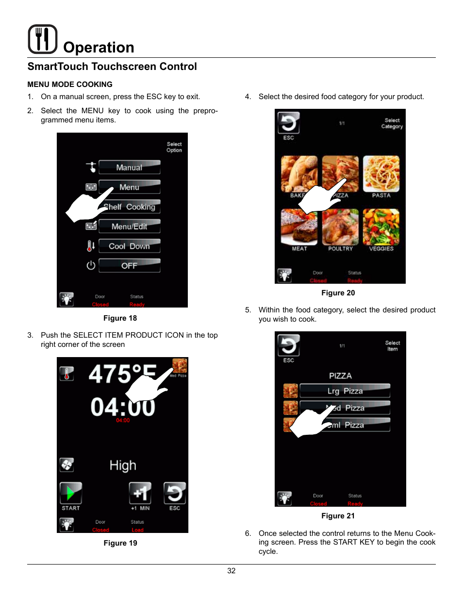 Operation, Smarttouch touchscreen control | Blodgett Mark V-100 XCEL User Manual | Page 34 / 49