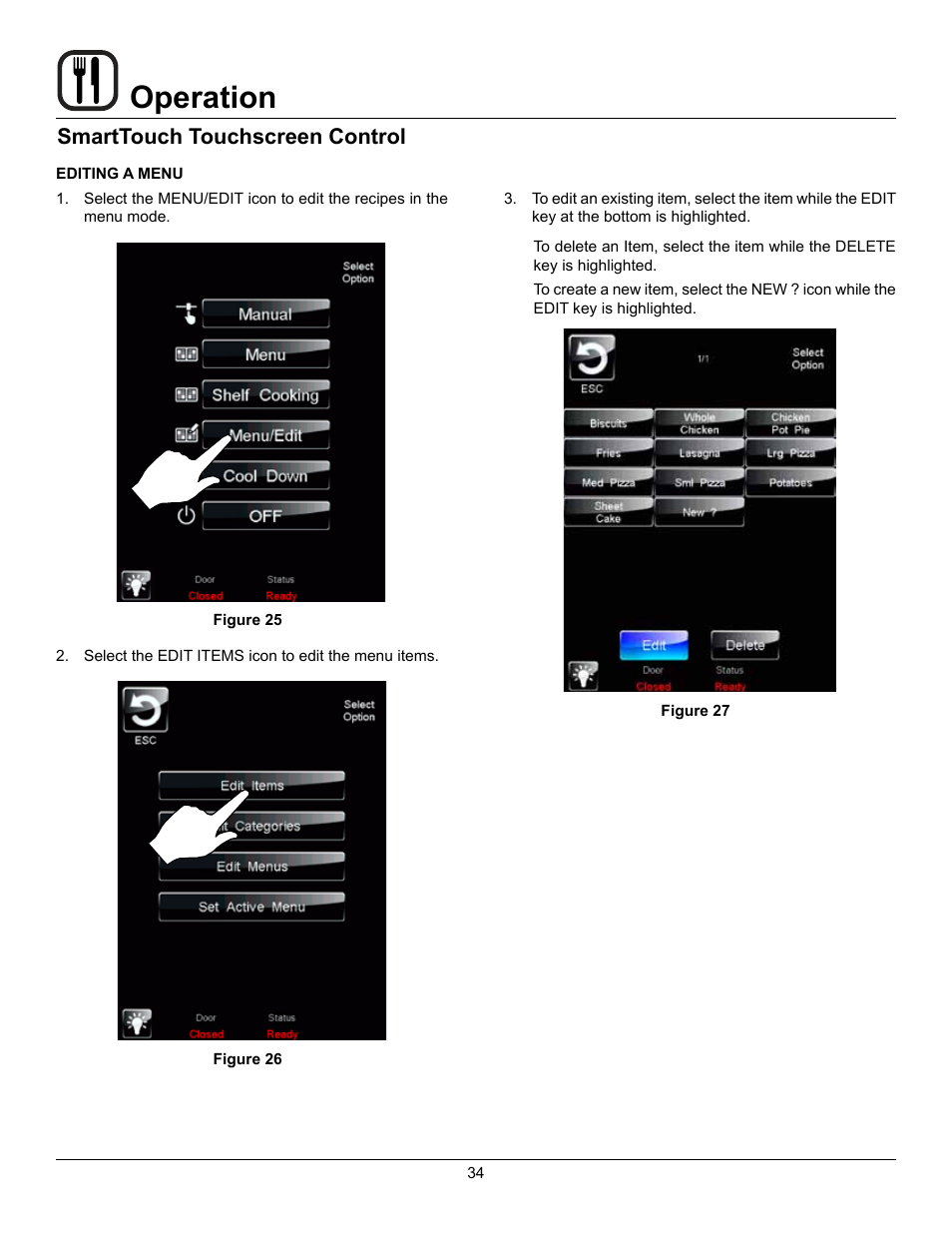 Operation, Smarttouch touchscreen control | Blodgett Mark V-100 XCEL User Manual | Page 36 / 49