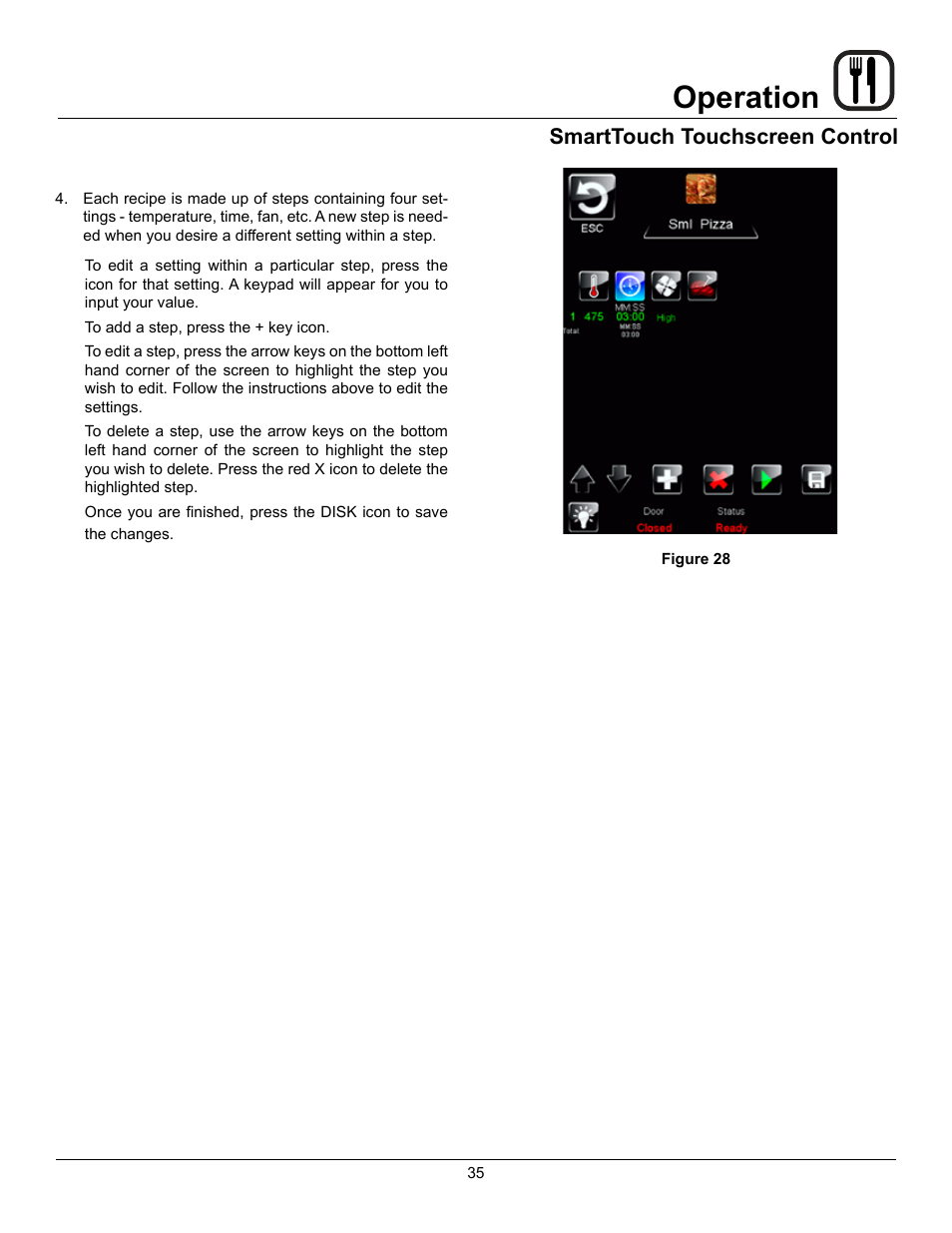 Operation, Smarttouch touchscreen control | Blodgett Mark V-100 XCEL User Manual | Page 37 / 49