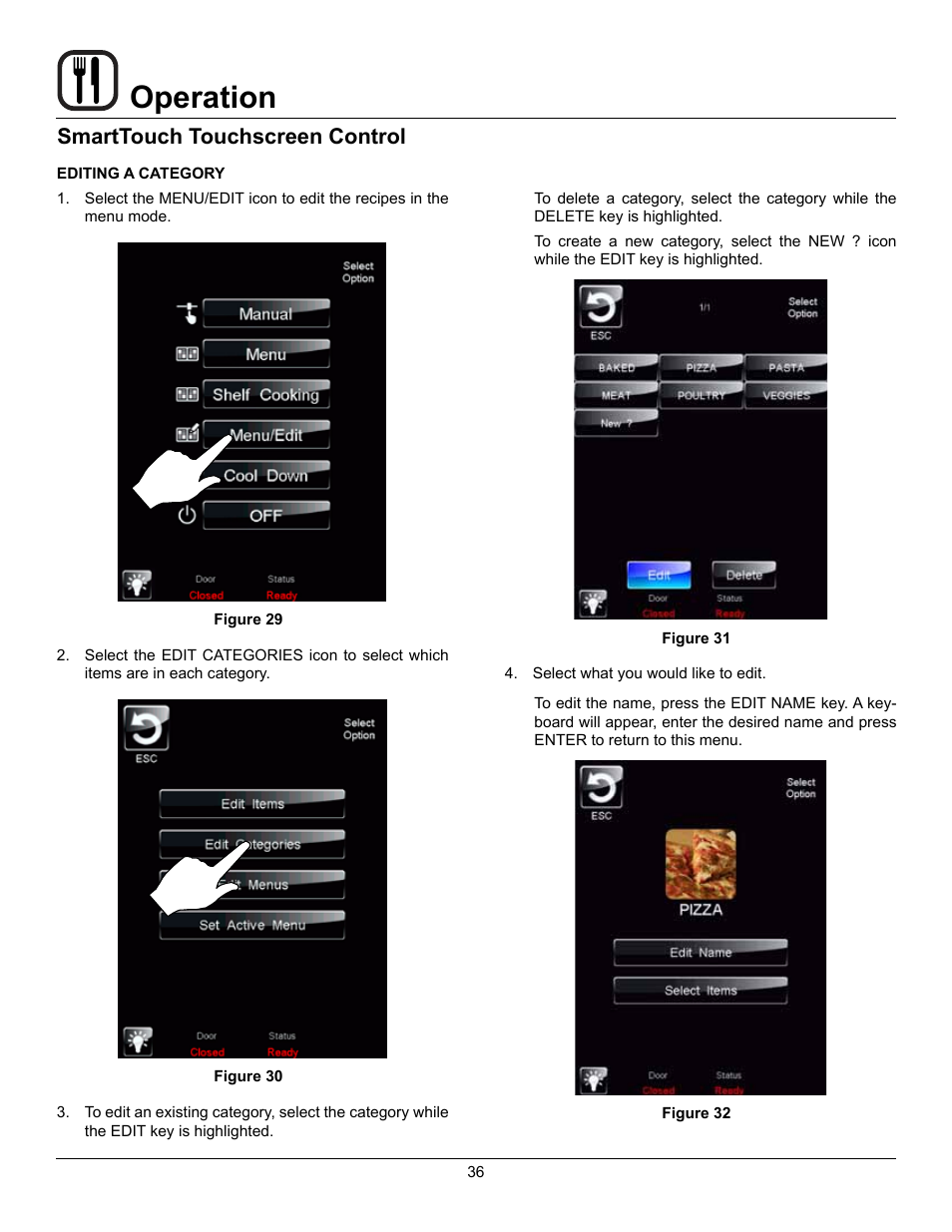 Operation, Smarttouch touchscreen control | Blodgett Mark V-100 XCEL User Manual | Page 38 / 49