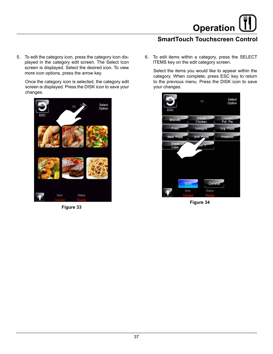 Operation, Smarttouch touchscreen control | Blodgett Mark V-100 XCEL User Manual | Page 39 / 49