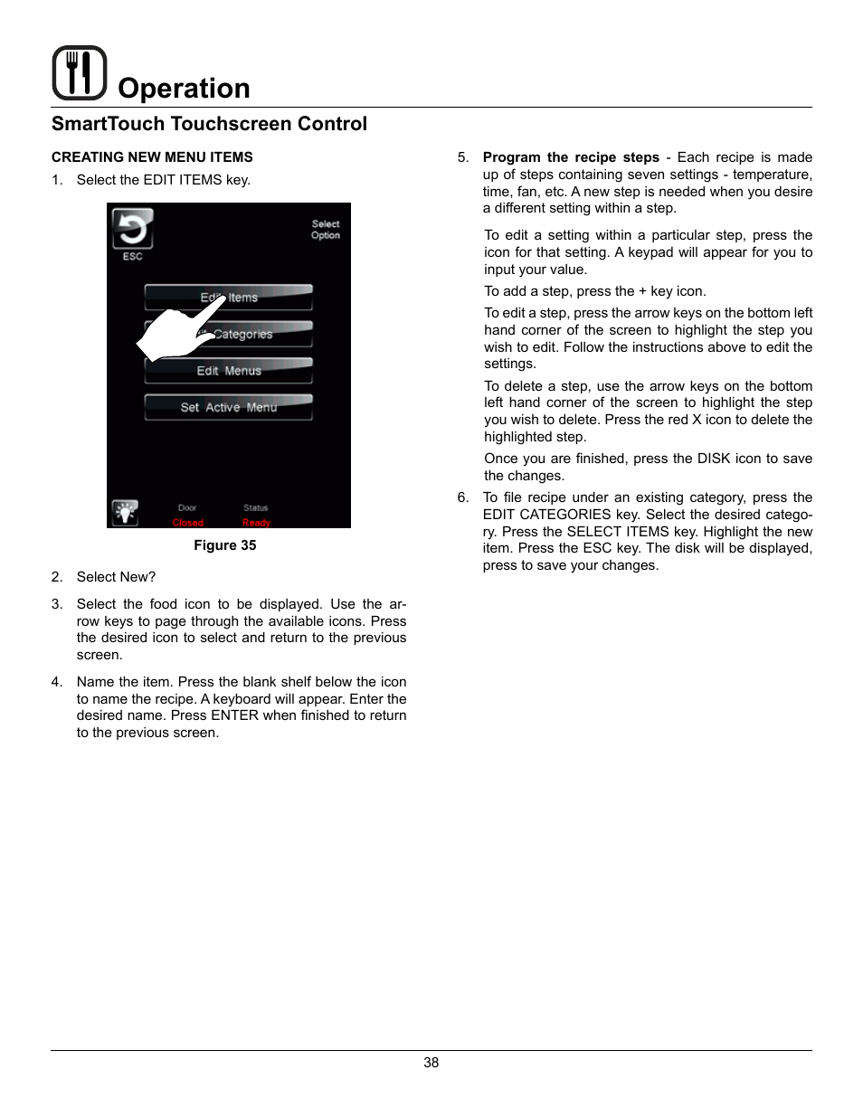 Operation, Smarttouch touchscreen control | Blodgett Mark V-100 XCEL User Manual | Page 40 / 49