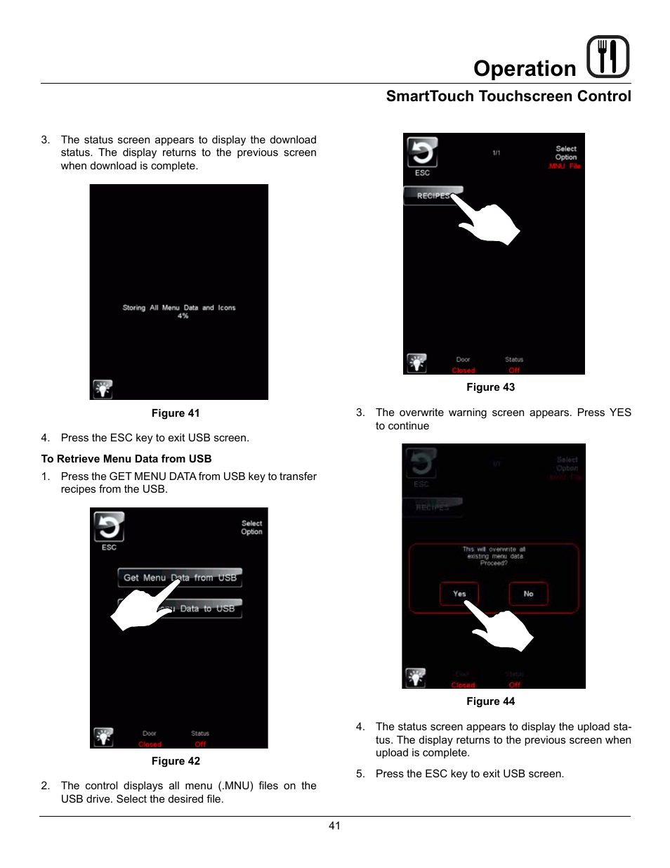 Operation, Smarttouch touchscreen control | Blodgett Mark V-100 XCEL User Manual | Page 43 / 49