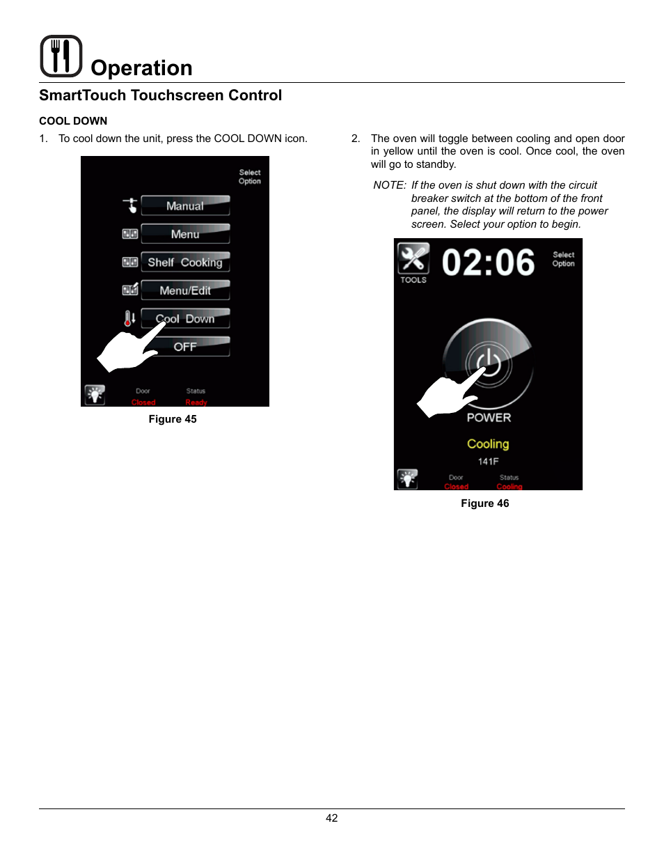 Operation, Smarttouch touchscreen control | Blodgett Mark V-100 XCEL User Manual | Page 44 / 49